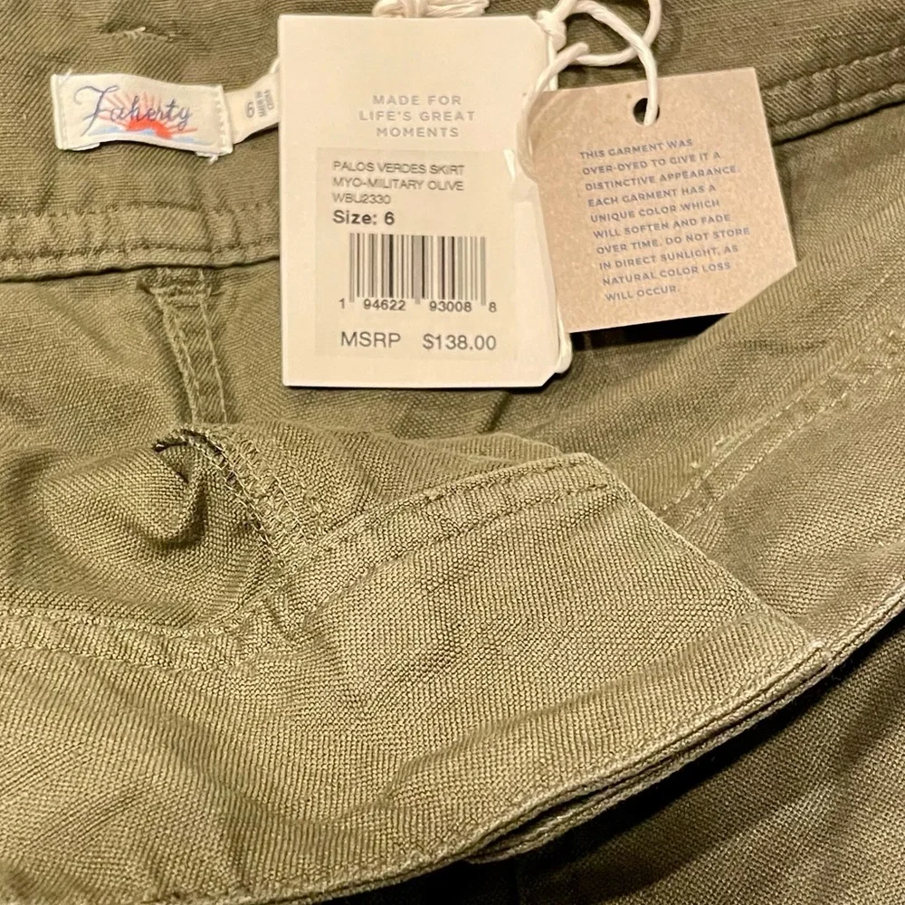 Faherty Brand Military Green Belted Tie Waist Linen / Cotton Palos Verdes Skirt